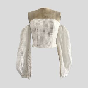 Here Comes The Sun White Off Shoulder Poet Sleeve Bardot Top Women's Size S